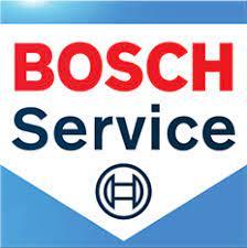 Logo for Bosch Service med rød og blå farge, viser navnet "BOSCH" i store bokstaver.