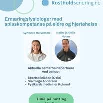 Ernæringsfysiologer med spesialkompetanse på eldre og hjertehelse, med kontaktinformasjon og samarbeidspartnere.