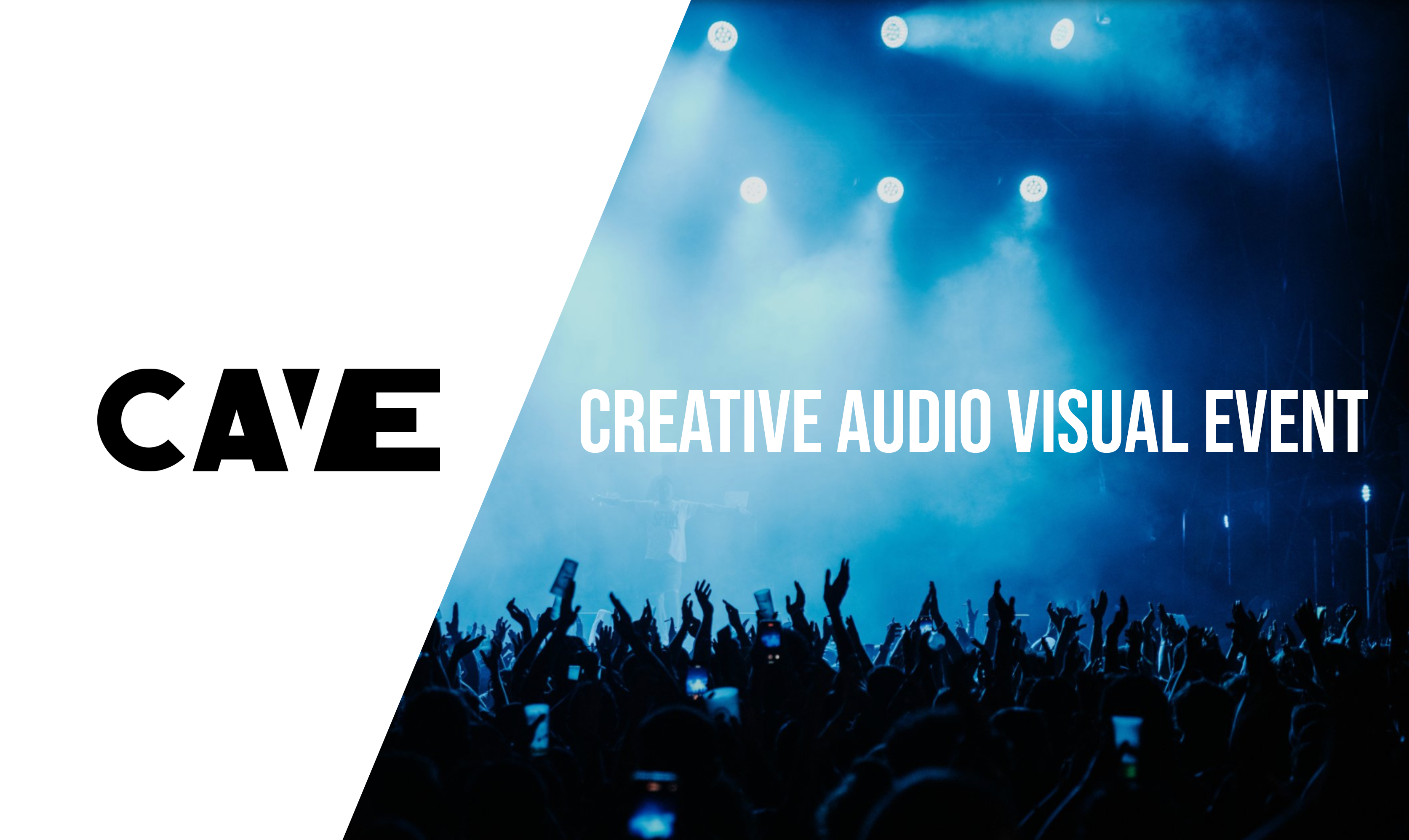 CAVE kreativt audiovisuelt arrangement med lys og publikum som hever telefonene sine på en konsert.